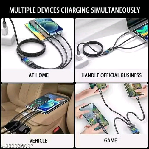 100W 3-in-1 Fast Charging Cable with USB, Type-C, Lightning Connectors – Universal Compatibility Ideal for SmartPhone, Tablet, Laptop or Any Compatible Devices- Black