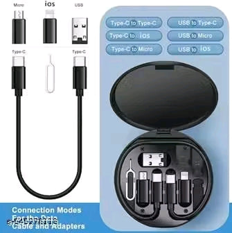 All in One 60W USB Fast Charging Travel Data Cable Set Type C, Lightening and Micro USB Port Inbuilt Mobile Stand Compatible with i, i-Pad, Samsangg, ReallMi & All Other Android Phones pack of 1