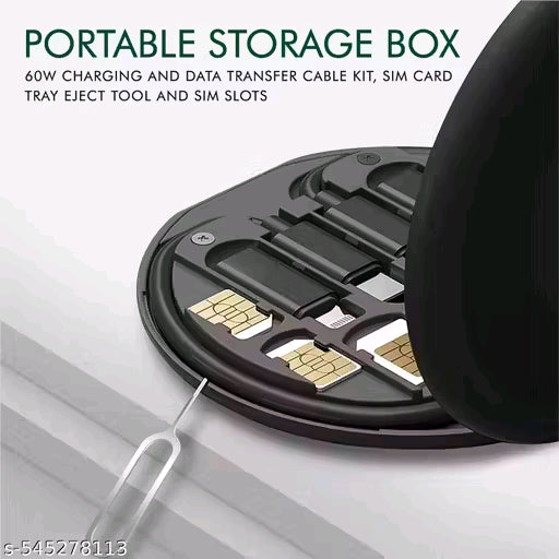 All in One 60W USB Fast Charging Travel Data Cable Set Type C, Lightening and Micro USB Port Inbuilt Mobile Stand Compatible with i, i-Pad, Samsangg, ReallMi & All Other Android Phones pack of 1