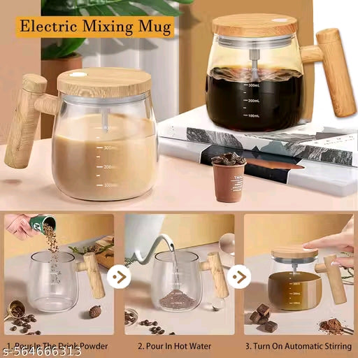 Electric Self-Stirring Coffee Mug Borosilicate Mixing Cup with Lid for Effortless Coffee, Milk, and Protein Powder Mixing at Home, Office, or Travel (400 ml)