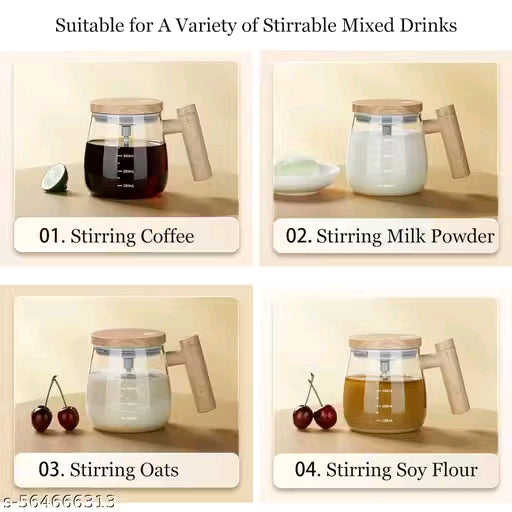 Electric Self-Stirring Coffee Mug Borosilicate Mixing Cup with Lid for Effortless Coffee, Milk, and Protein Powder Mixing at Home, Office, or Travel (400 ml)