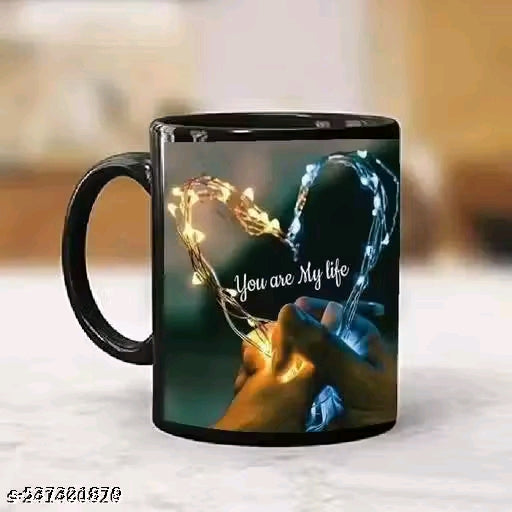 Moms Creator "Heart Loving Couple Coffee Mug with square keychain /Cup for Birthday Gift with square keychain - Black, Ceramic Mugs, 350ml" with square keychain