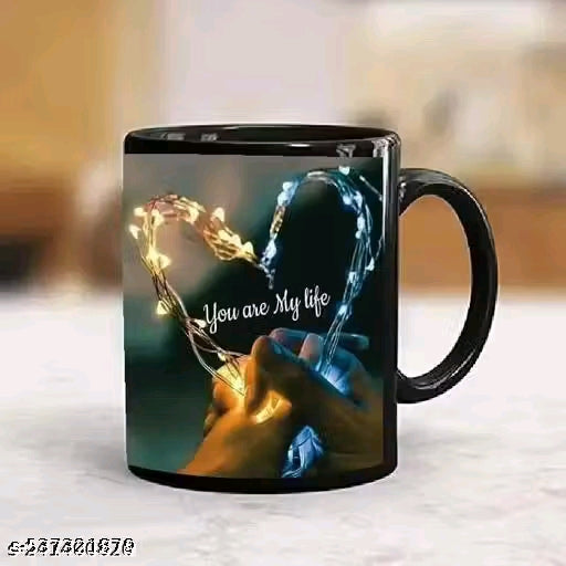 Moms Creator "Heart Loving Couple Coffee Mug with square keychain /Cup for Birthday Gift with square keychain - Black, Ceramic Mugs, 350ml" with square keychain