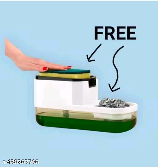 2 in 1 Soap Dispenser /Soap Pump Dispenser and Sponge Holder With 1 Cleaning Sponges and scrubber For Kitchen , Kitchen Liquid Dispenser, Dish Wash , Cleaning Soap Dispenser