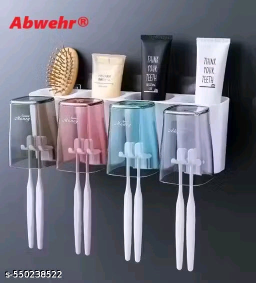 Toothbrush Holder Wall Mounted Bathroom Shelf - 8 Brush Slots, Toothbrush Holder and Storage & Cup Holder, Plastic, Multicolor, Bathroom Organizer for Family, Space Saving and Dry Design-4 Cup
