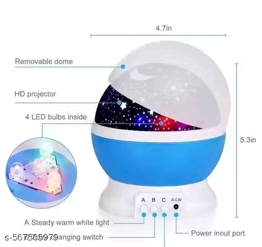 Star Master Rotating 360 Degree Moon Night Light Lamp Projector with Colors, 9 Colour 4 Led Rotation Baby Sleep Lighting USB Lamp and USB Cable, Lamp for Kids Room  Night Bulb